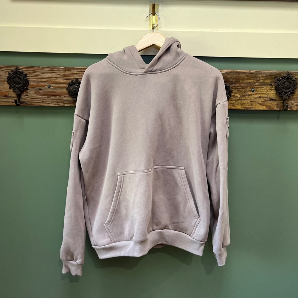Comfrt Weighted Hoodie Mauve Taupe Fleece Lined Pullover Sleeve Pockets Large